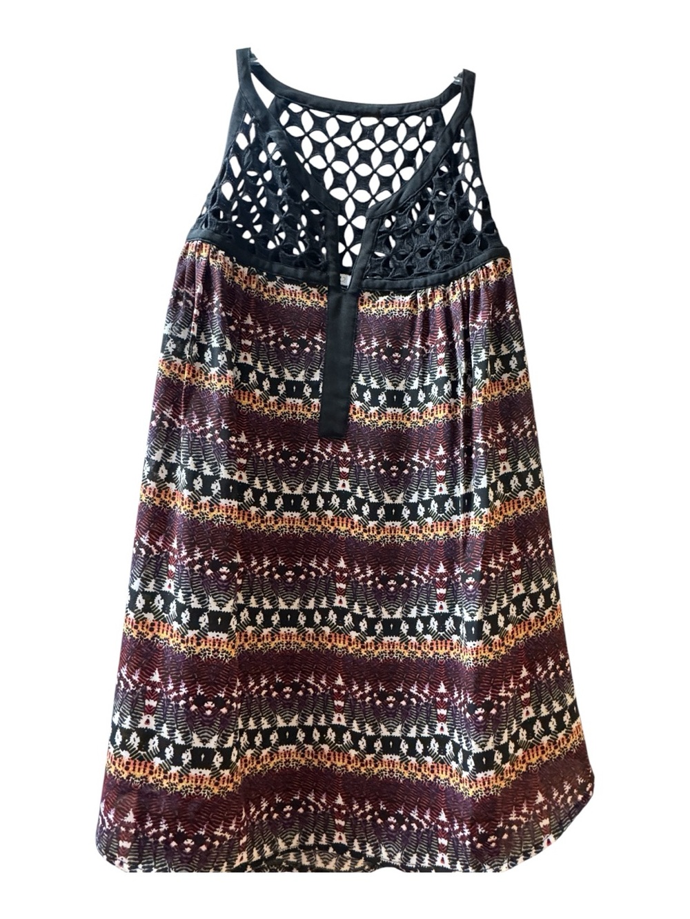 Women's Black Crochet Yoke Patterned top